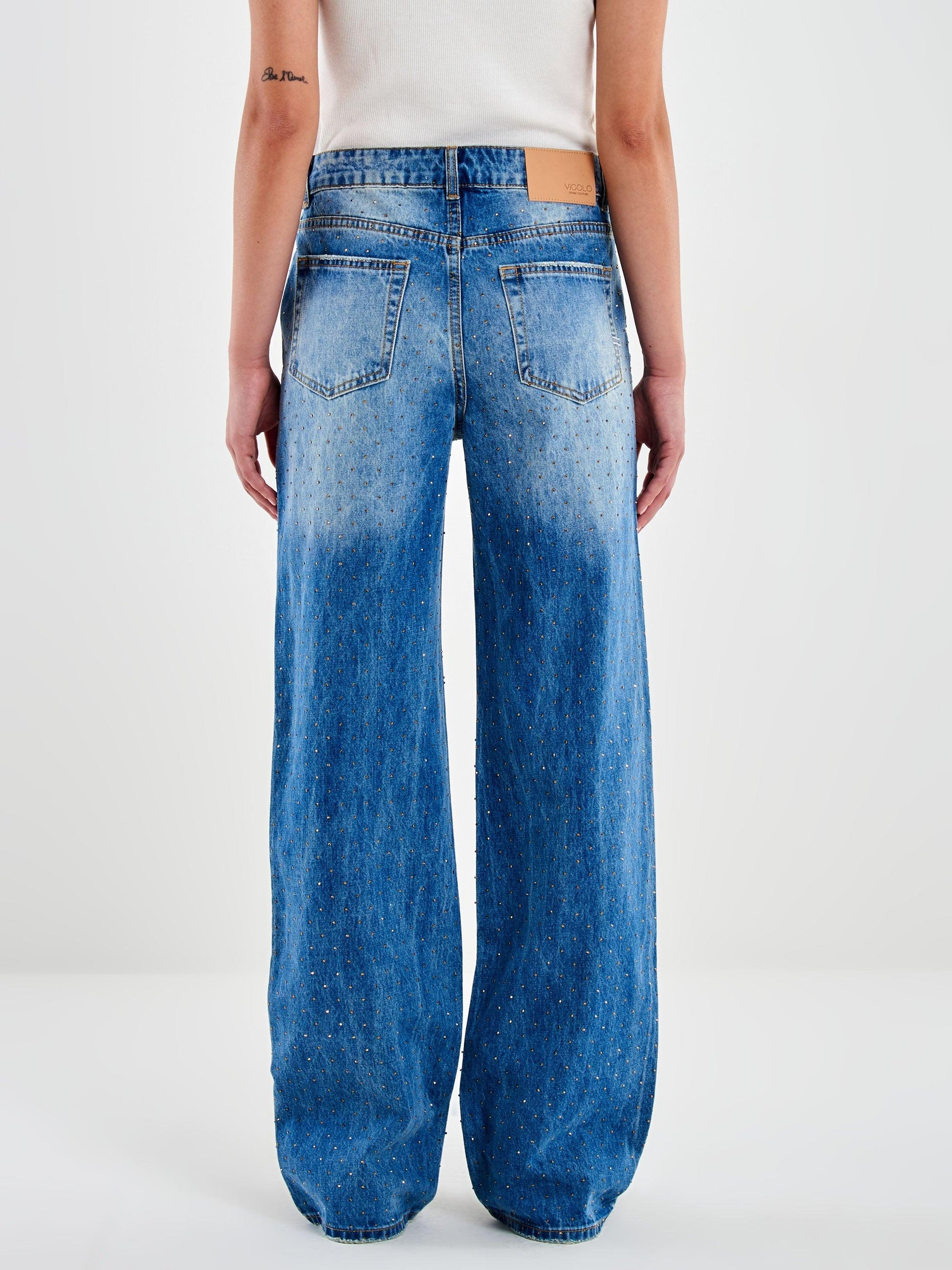 jeans aurora con borchie e strass DF5154 DENIM VICOLO 