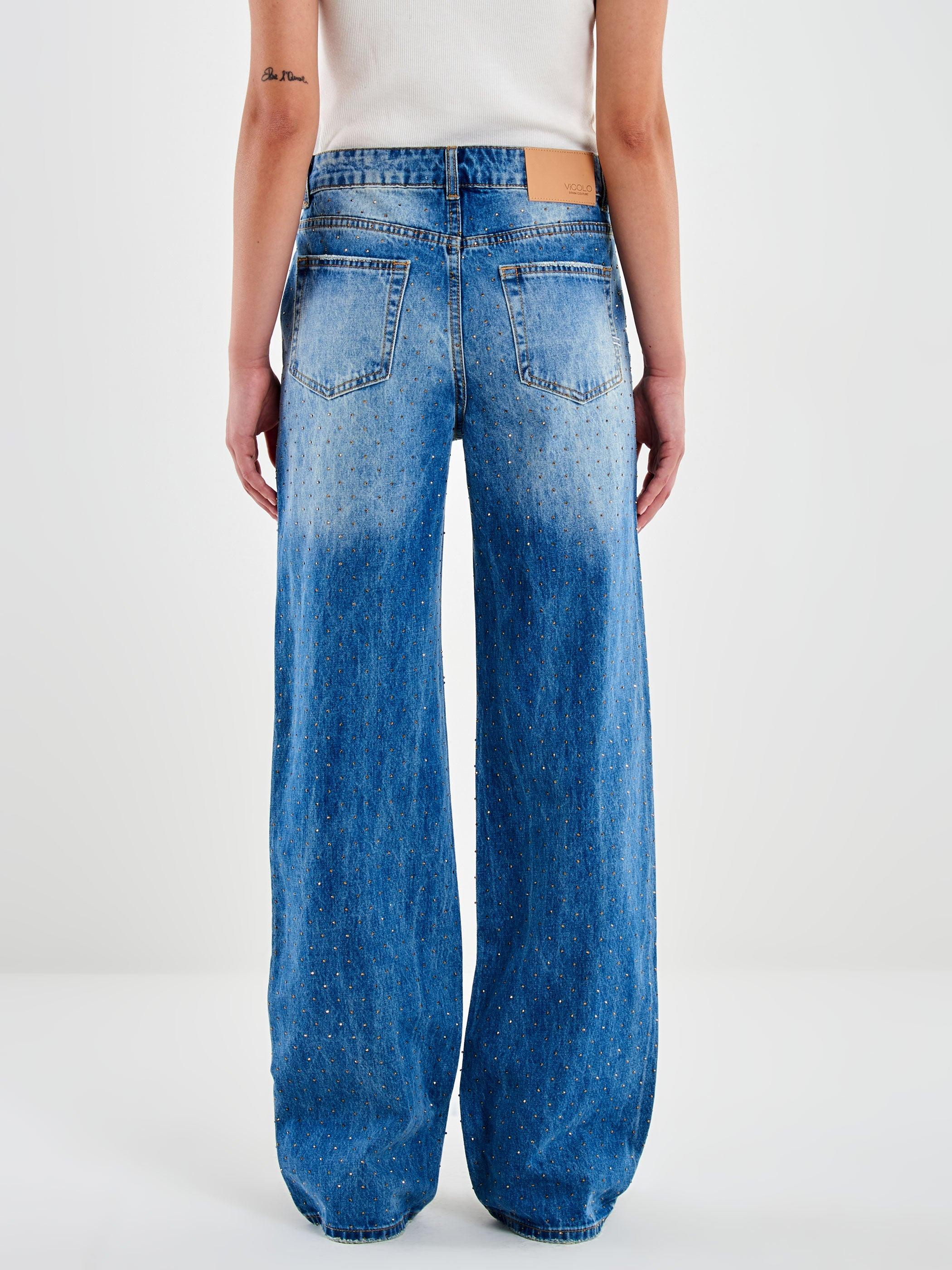 jeans aurora con borchie e strass DF5154 DENIM VICOLO 
