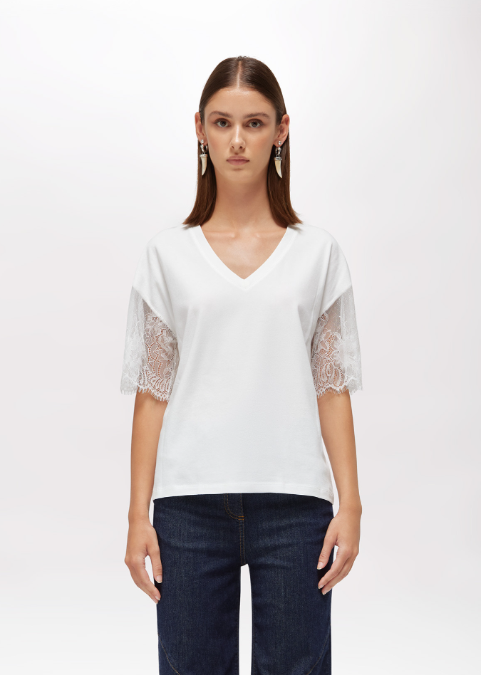 t-shirt con pizzo RA6132J5003 11111 Blugirl 