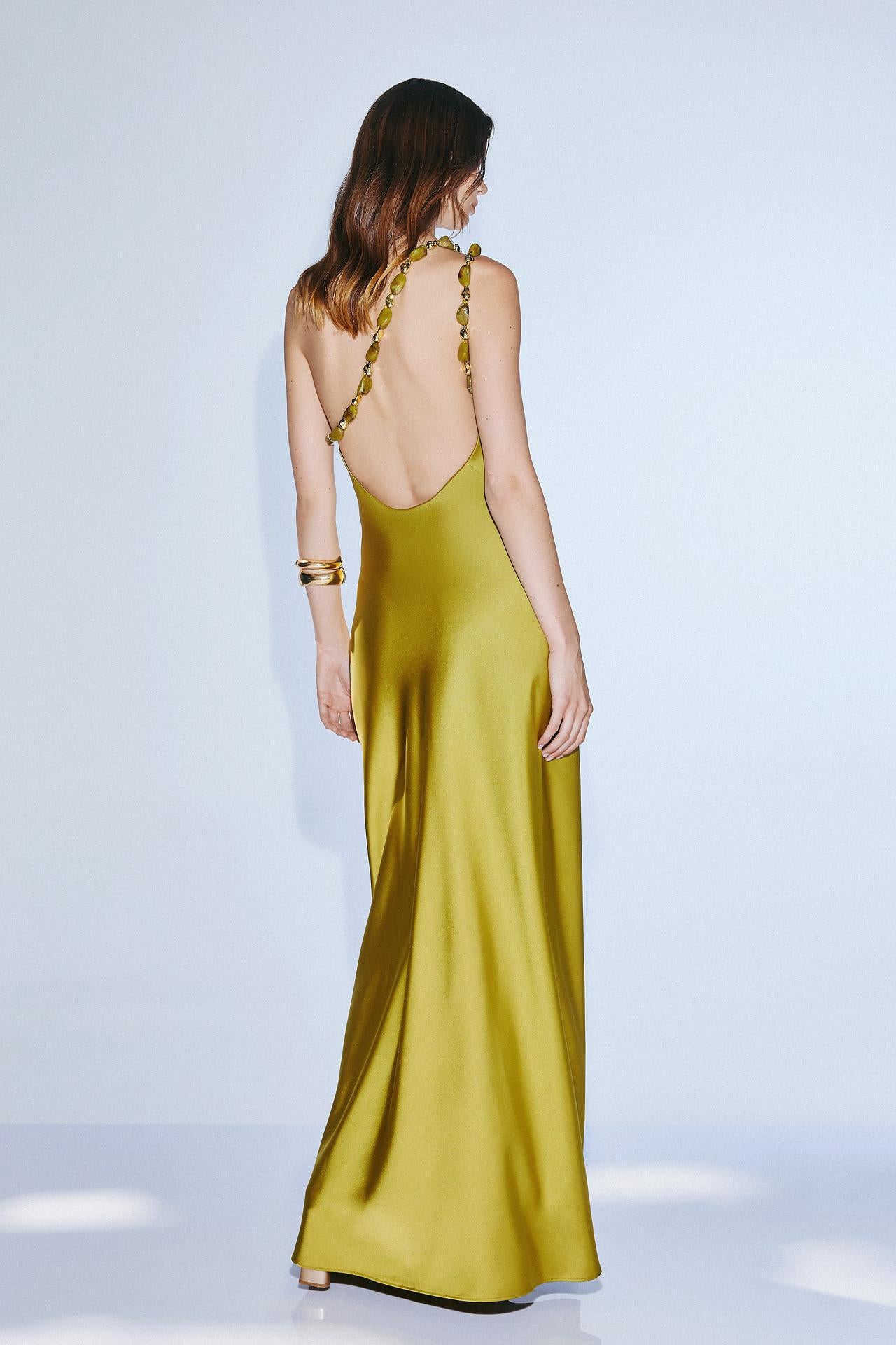 abito in raso elegante T4876 OLIVE TWINS 