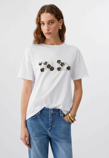 t-shirt con applicazione gioiello WA6238JS923 P9560 LIU JO WHITE 