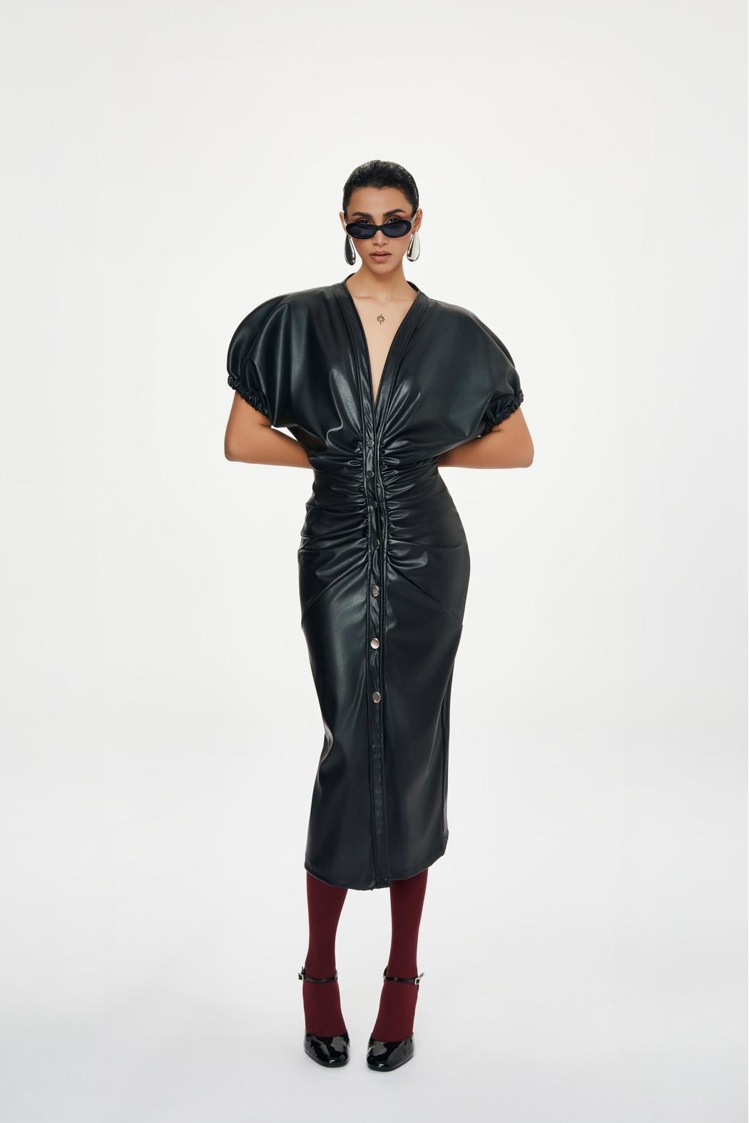 abito midi in ecopelle CHUNKY 112W5D6 NERO TPN 