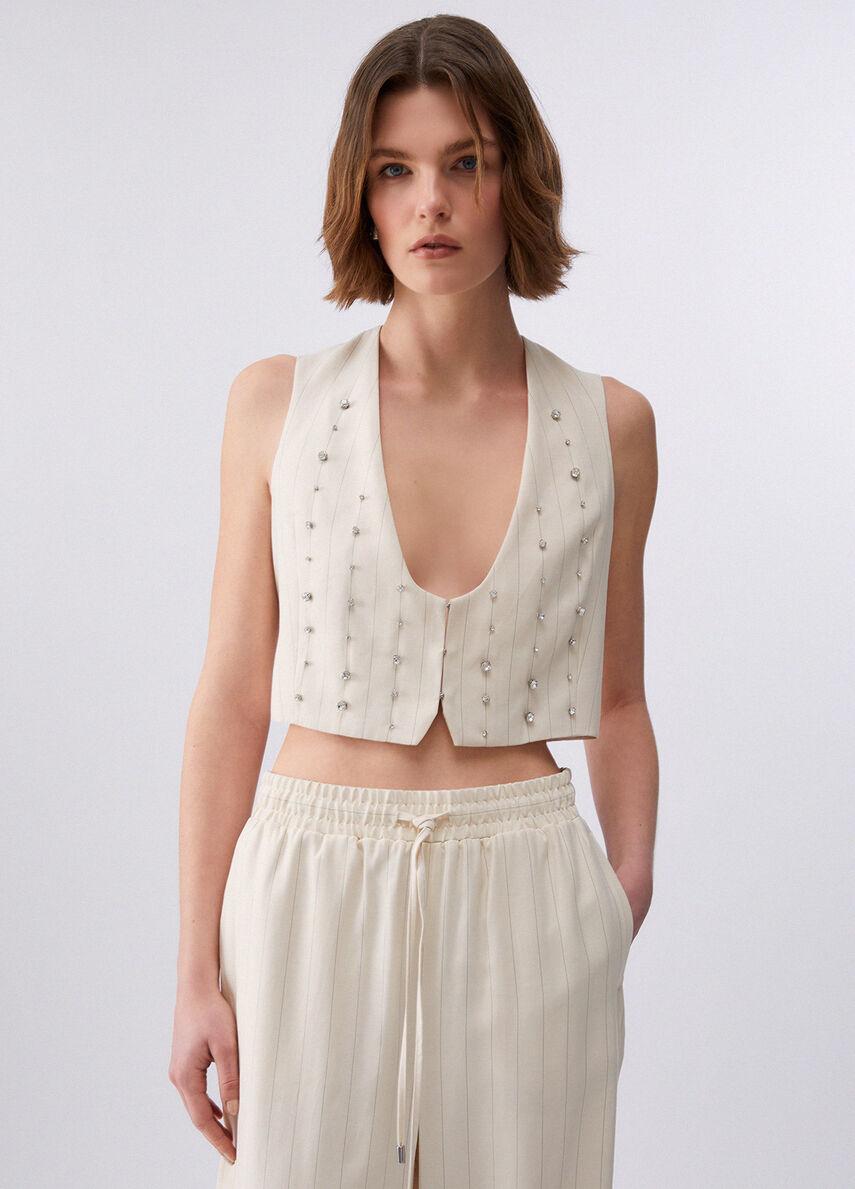 gilet gessato con ricamo gioiello CA6114T557A P9579 LIU JO BLACK 