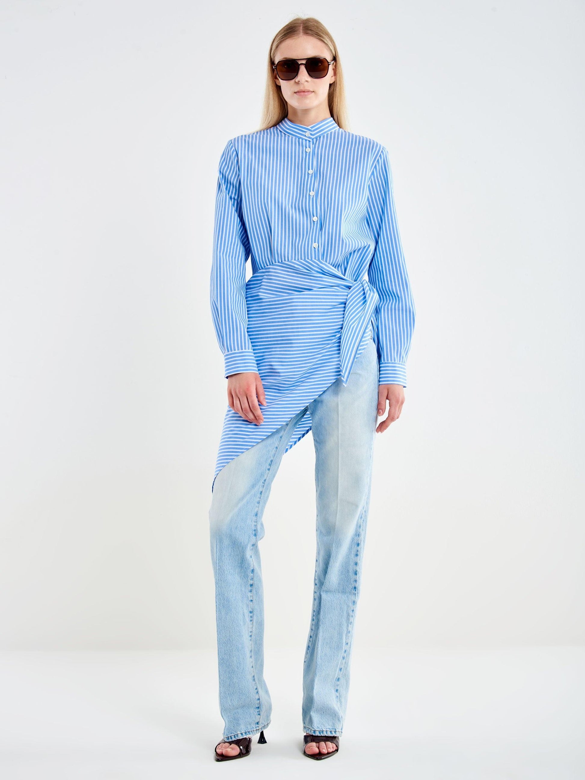 camicia a righe con nodo TAB3040 BIA/AZZ VICOLO 
