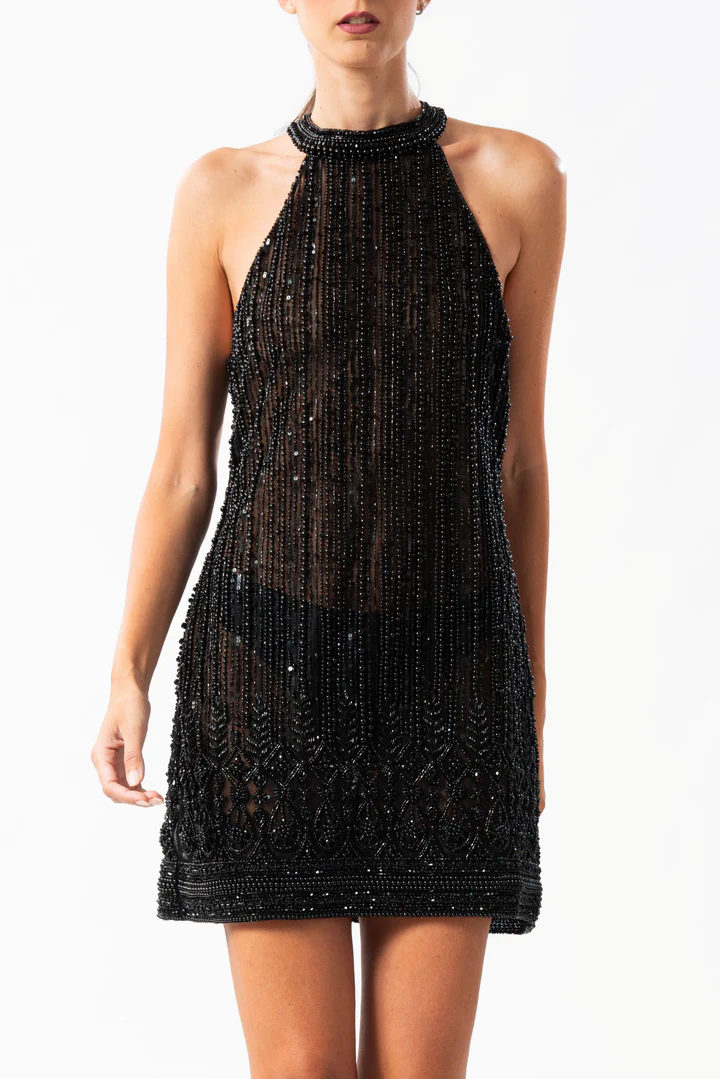 minidress con ricamo all over LUX2530 BLACK MIRIAM STELLA 