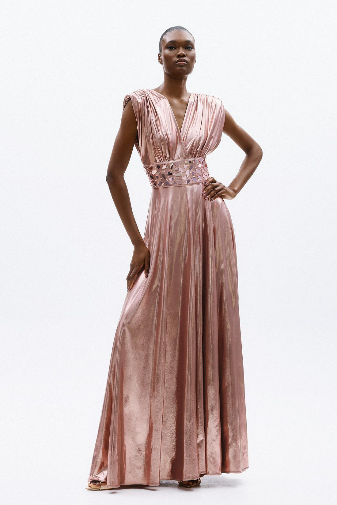 abito con applicazioni in vita A4766 DUSTY PINK ALLURE 