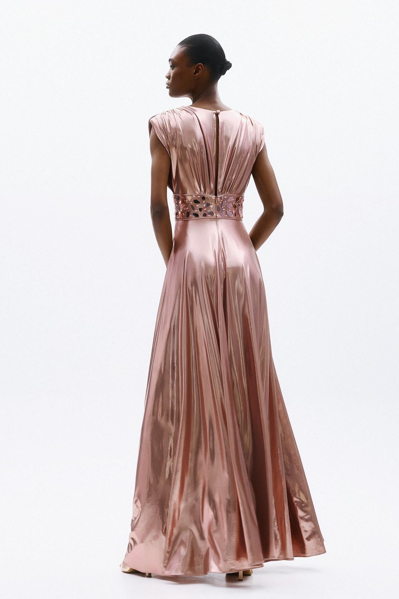 abito con applicazioni in vita A4766 DUSTY PINK ALLURE 