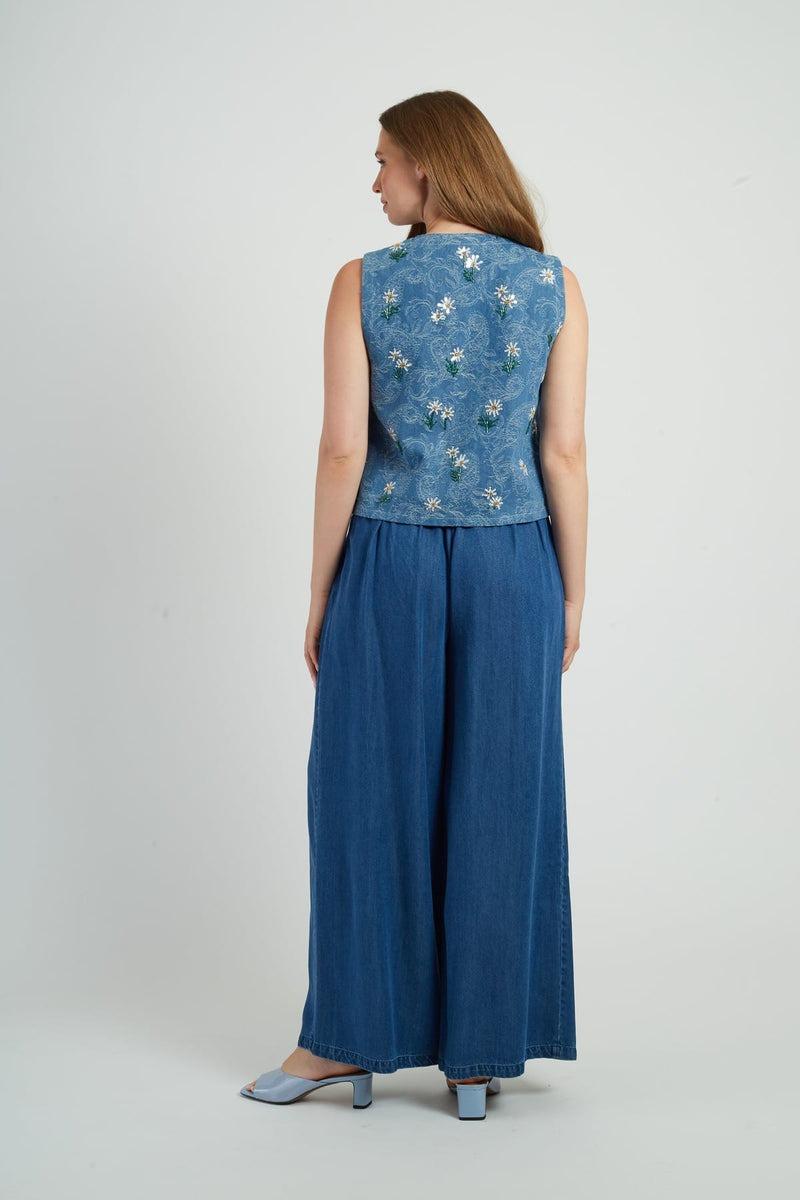 pantaloni in denim gamba larga P660007 BAPTISTINE DENIM BLE DERHY 