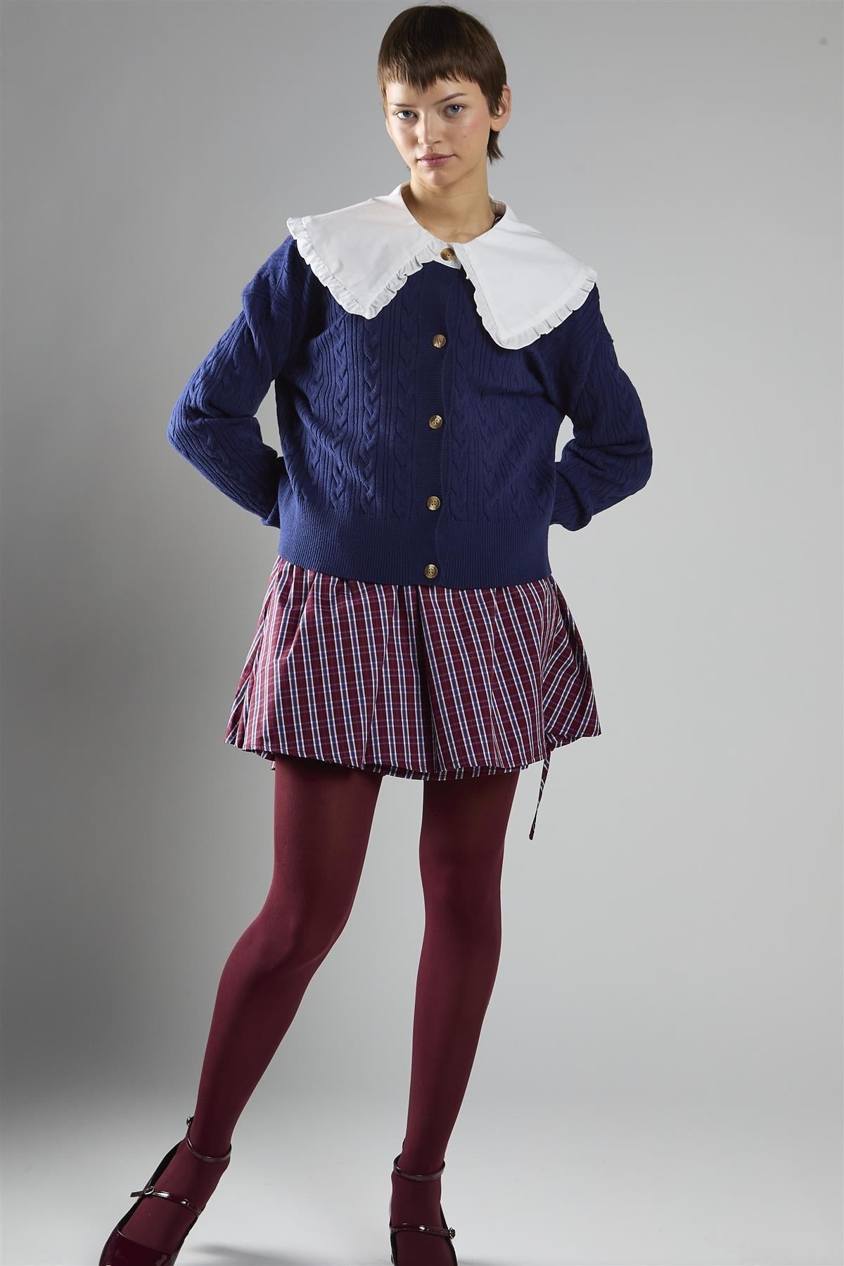 cardigan in maglia a balze AC4387 NAVY GLAMOROUS 