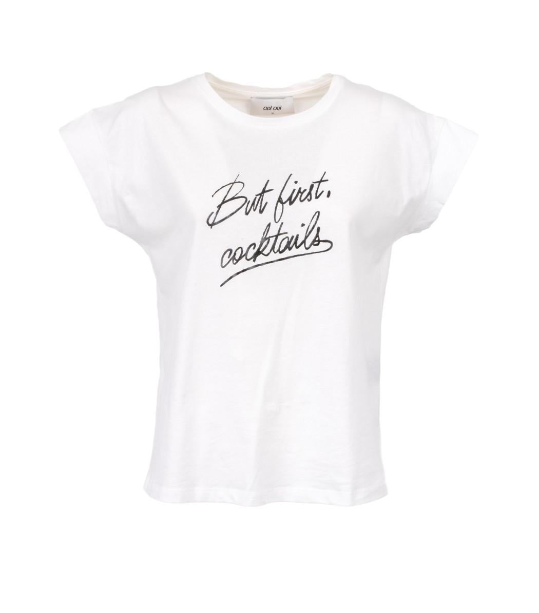 t-shirt con scritta COCKTAILS BIANCO ODI' ODI' 