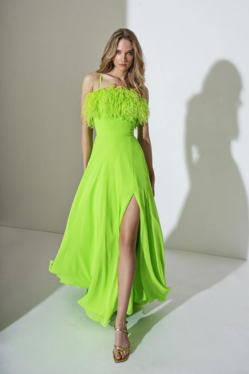 Abito con spacco A4214 LIME ALLURE 