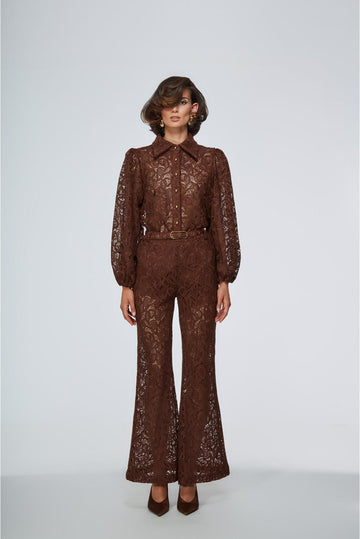 camicia in pizzo DUNBAR 252S6 TABACCO TPN 