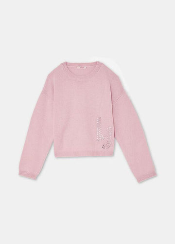 maglione in lana con logo e strass GF5089MA51I 51906 LIU JO JUNIOR 