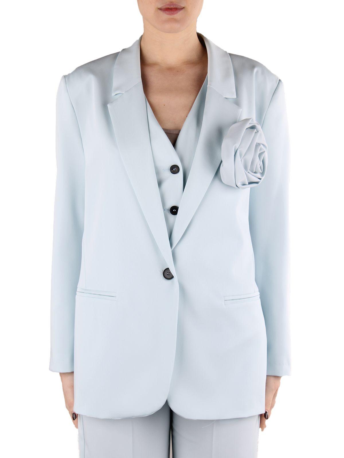 blazer oversize con rosa TD0258 AZZURRO VICOLO 
