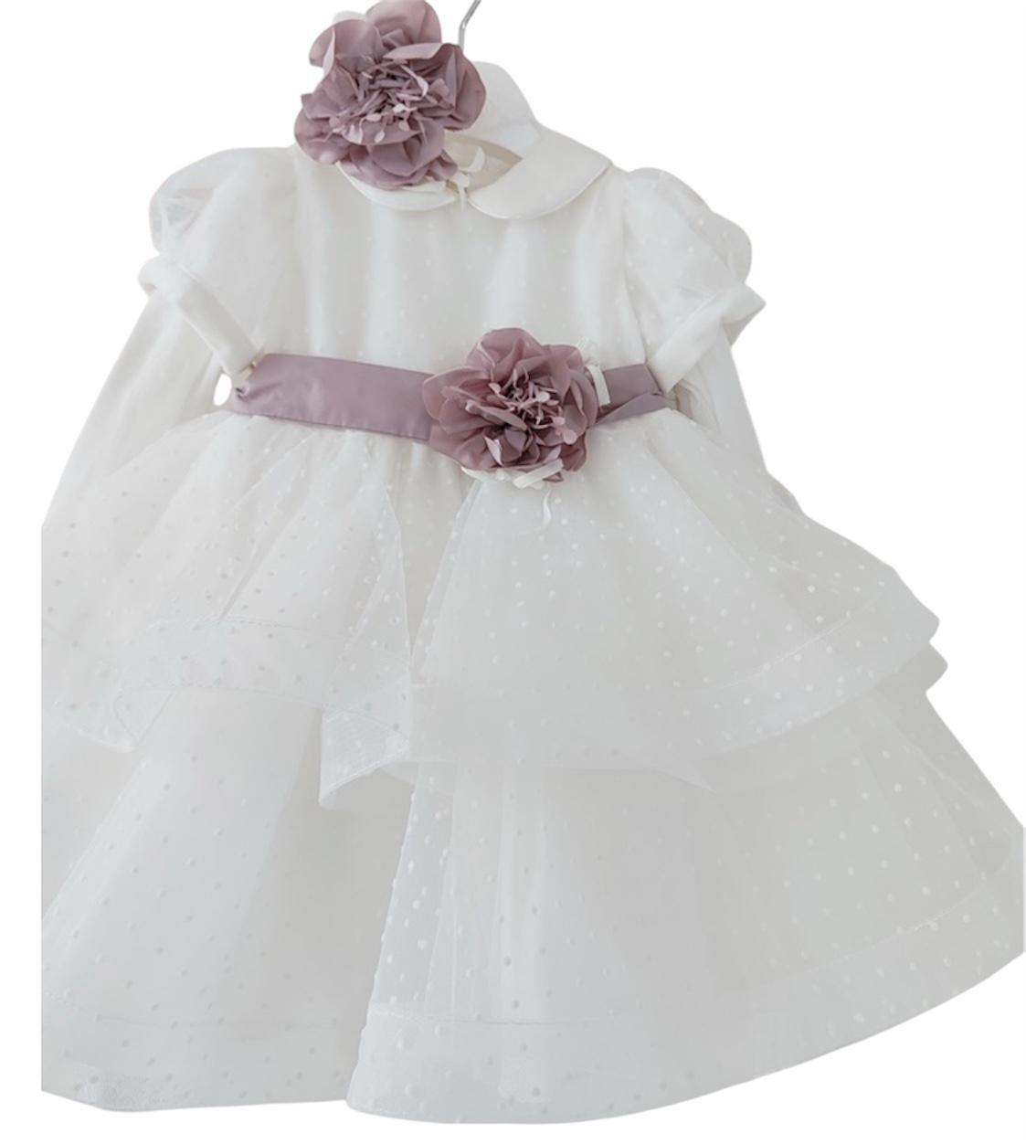 abito in tulle con fiocco PC02229 PANNA/ROSA PURE FIRENZE 