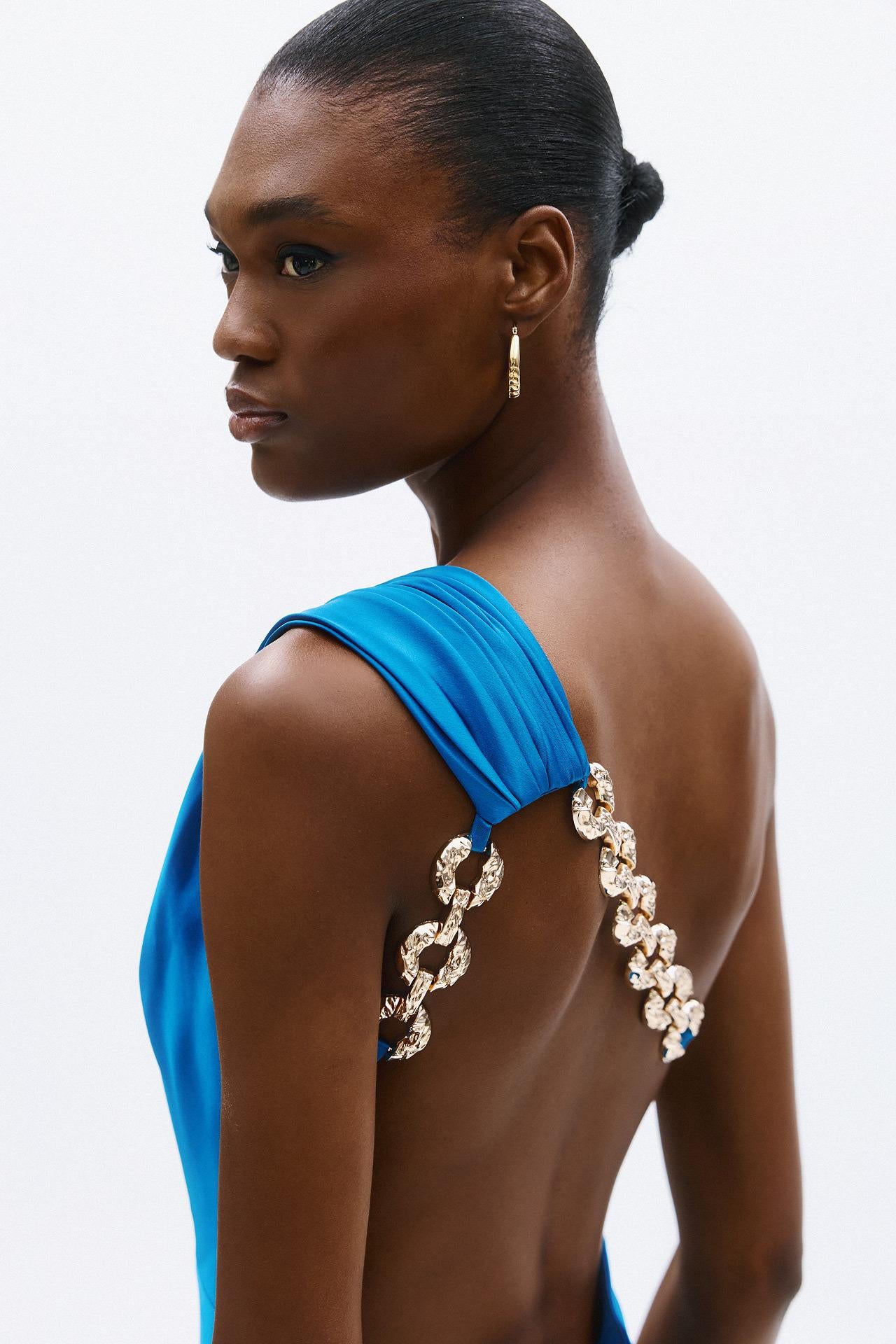 abito elegante con schiena scoperta A4809 OCEAN BLUE ALLURE 