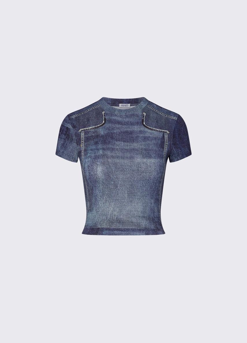 t-shirt cropped effetto denim UA6502J1624 L9680 LIU-JO CAPSULE ELODIE 