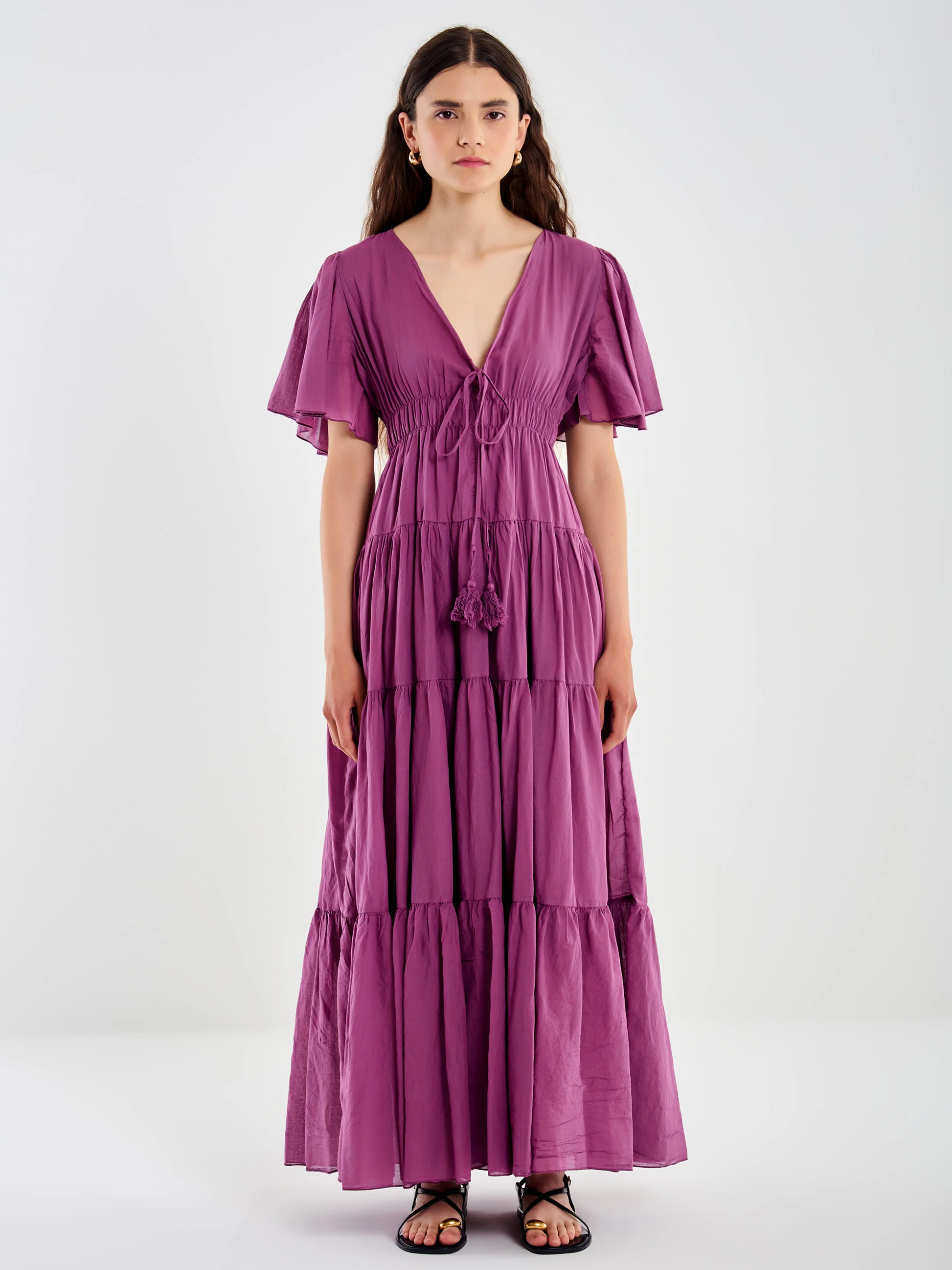 abito lungo a balze TD2470 VIOLA VICOLO 