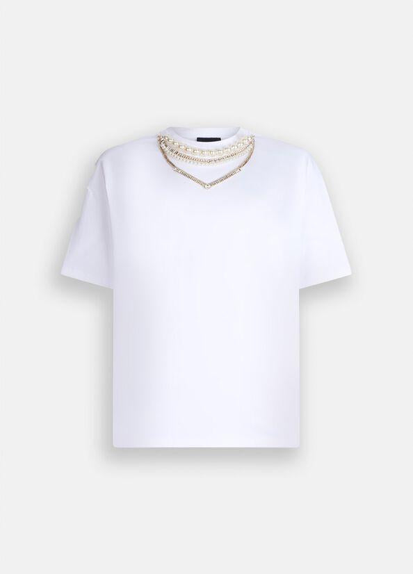 t-shirt con perle e strass CF5063J0088 11111 LIU JO BLACK 