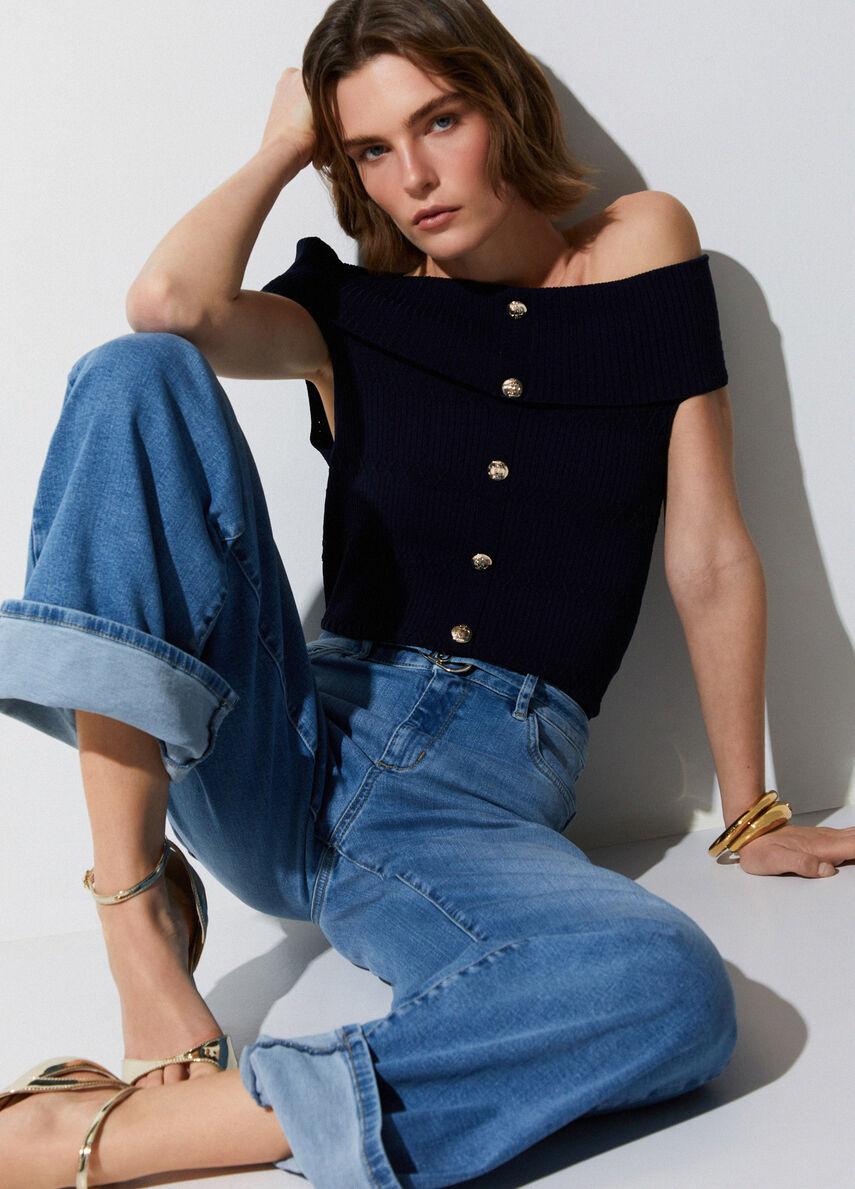 top bardot in maglia CA6217MS55N 22222 LIU JO BLACK 