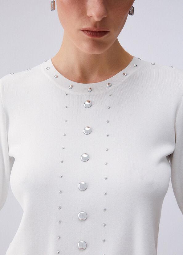 t-shirt in maglia con borchie WA6092MS55N 10701 LIU JO WHITE 