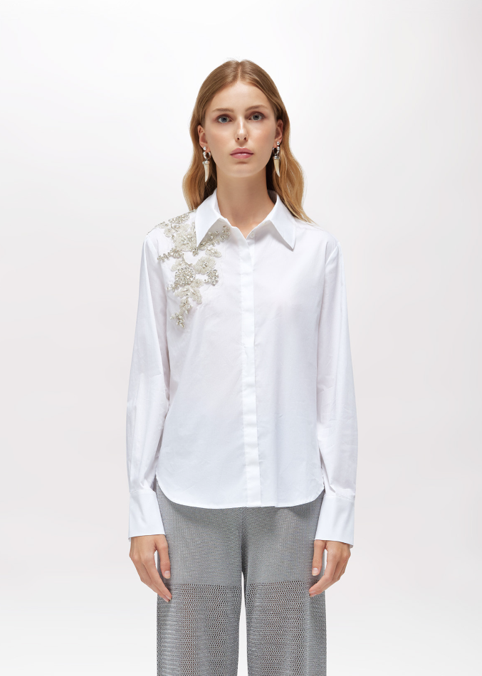 camicia in popeline con ricamo RA6158T2943 11111 Blugirl 