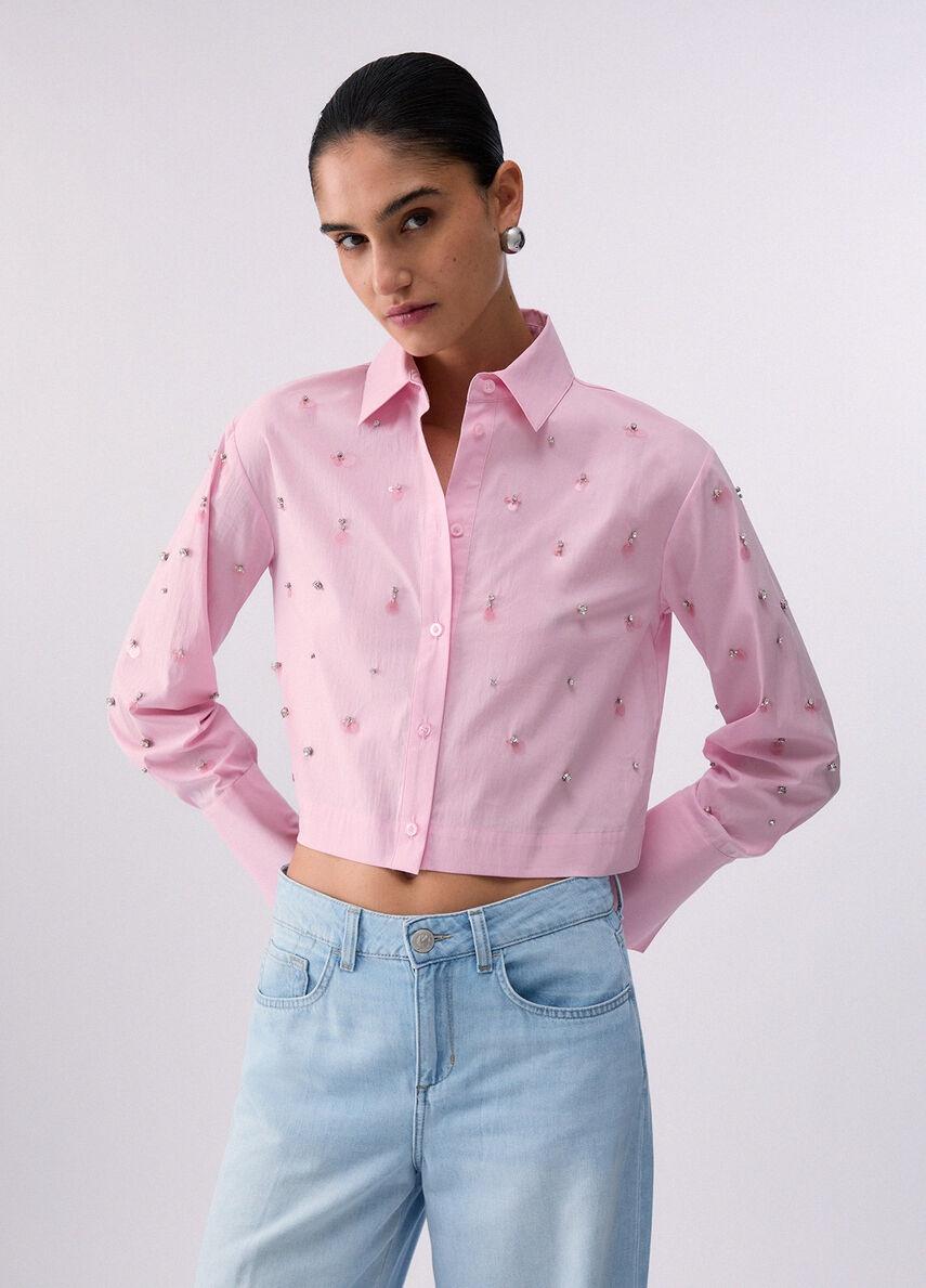 camicia con ricamo gioiello WA6173T039A 32802 LIU JO WHITE 