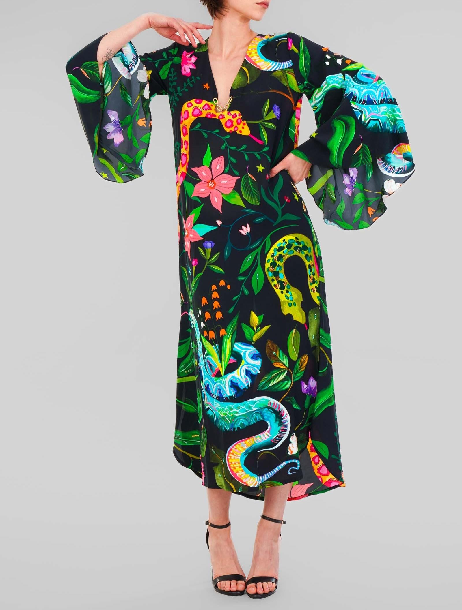 abito con stampa serpente RE2518 BLACK SNAKE MIRIAM STELLA 
