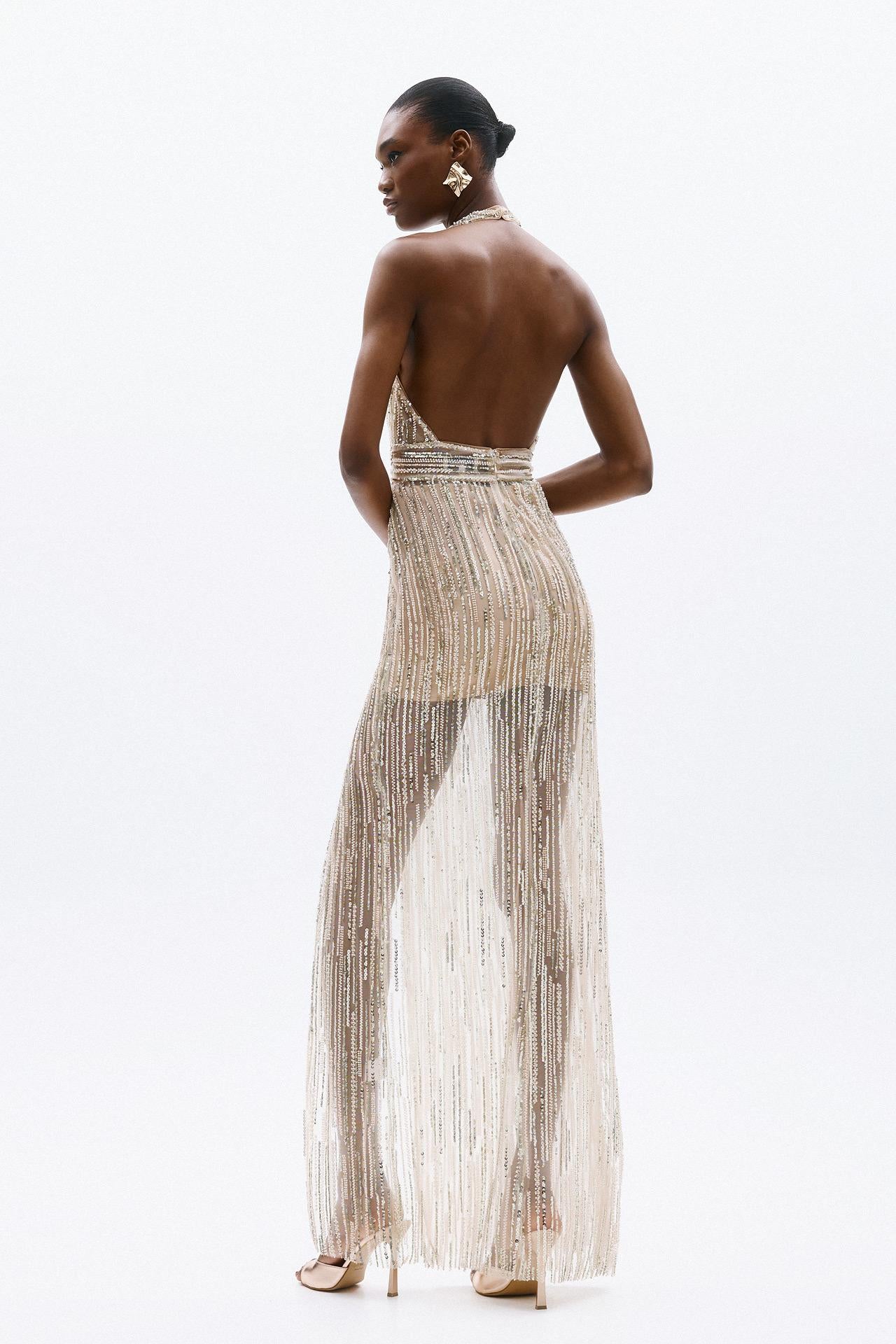 abito elegante con pailettes A4700 GOLD ALLURE 