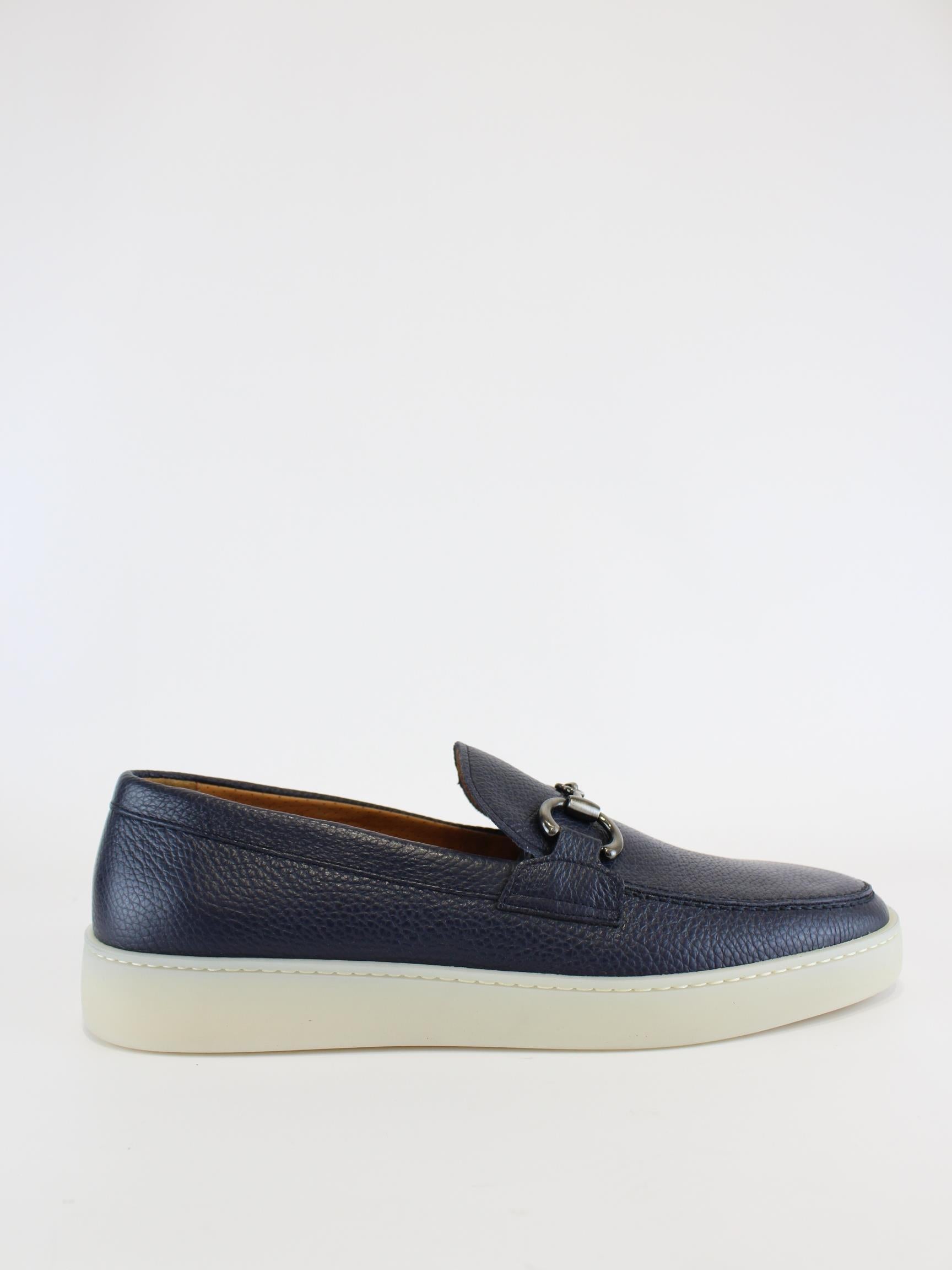 Mocassino in pelle lavorata con applicaizoni 646 NAVY ROSSI 