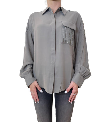 camicia con applicazione taschino CF5210TS109 X0707 LIU JO BLACK 