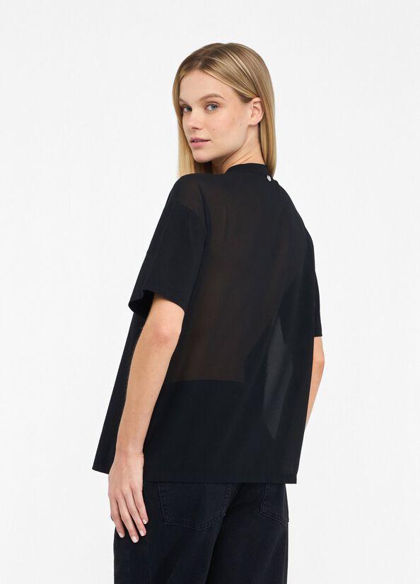 t-shirt con perle e strass CF5063J0088 22222 LIU JO BLACK 