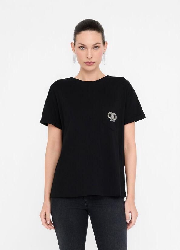 T-shirt con logo petto UF5257JS904 M9786 LIU JO DENIM 