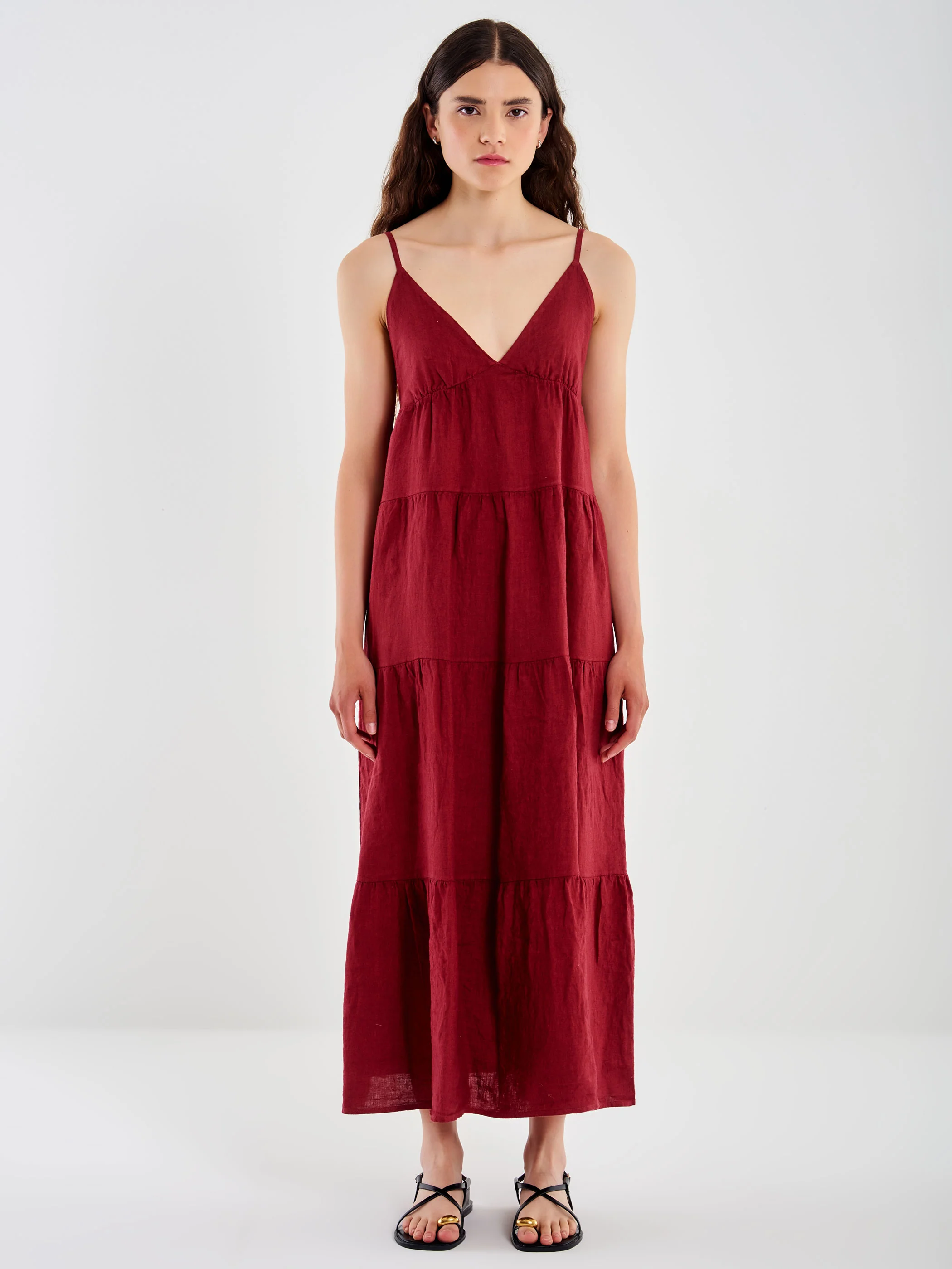 abito a balze in lino TD2624 ROSSO VICOLO 