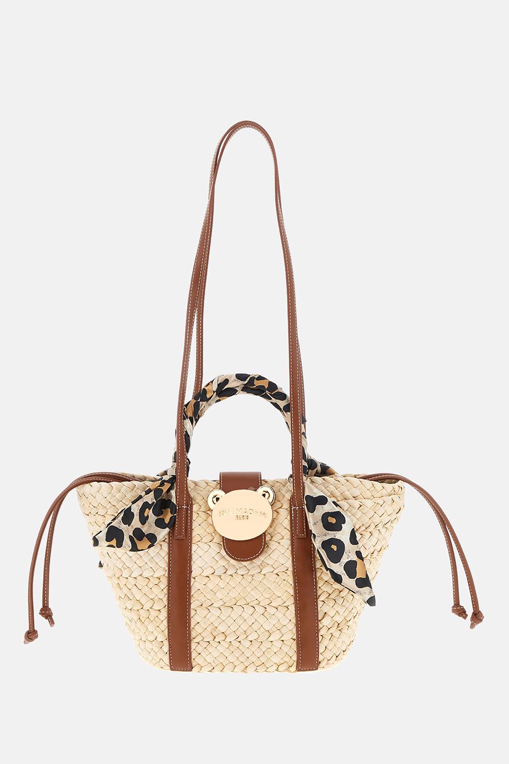Borsa secchiello in paglia 1570SOLEIL LEOPARD RUE MADAM PARIS 