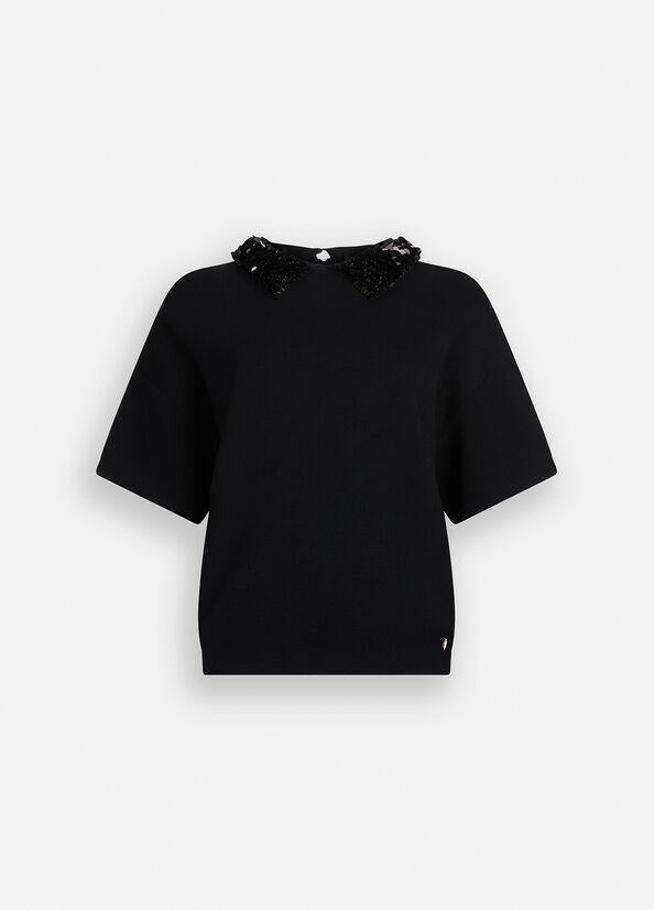 maglia con pailettes CF5038MS55N 22222 LIU JO BLACK 