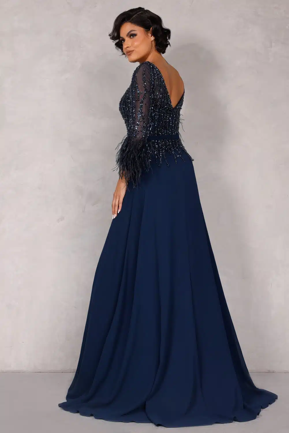 abito con gonna chiffon 1921M0473 NAVY TERANI COUTURE 