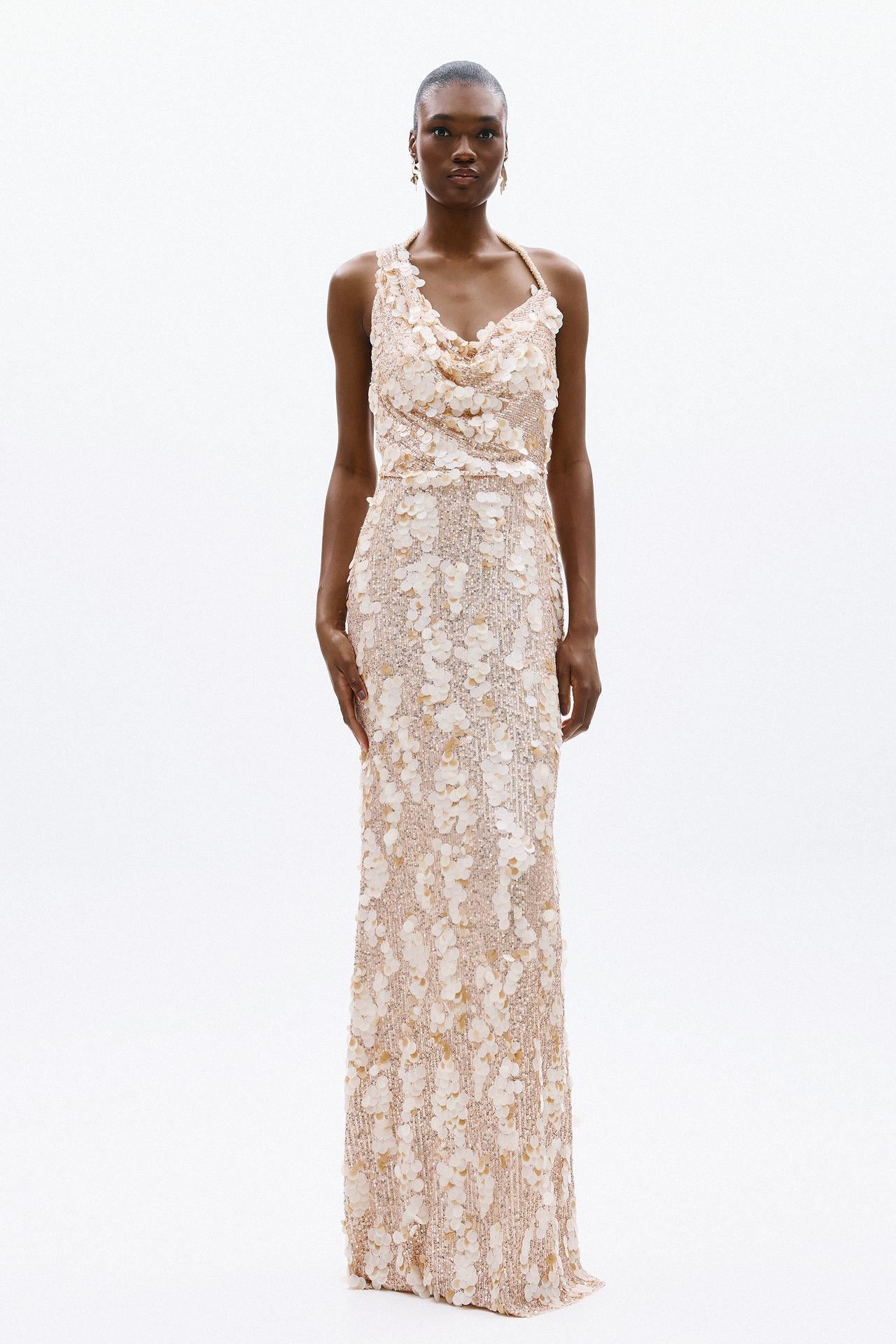 abito a tubino con pailettes A4815 CREAM ALLURE 