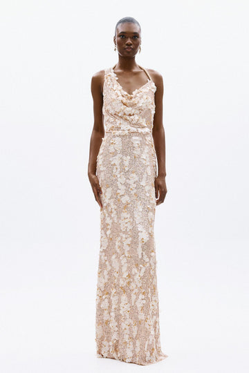 abito a tubino con pailettes A4815 CREAM ALLURE 