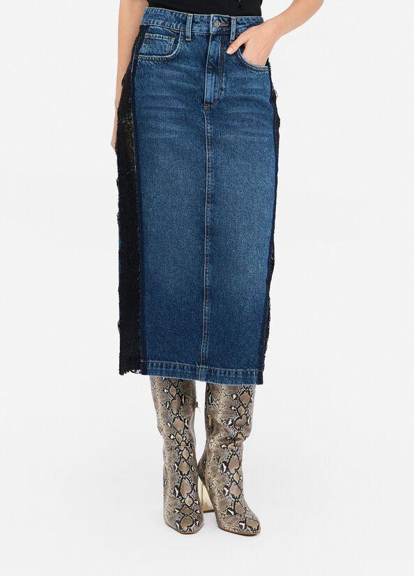 gonna longuette in pizzo UF5217D0290 78940 LIU JO DENIM 