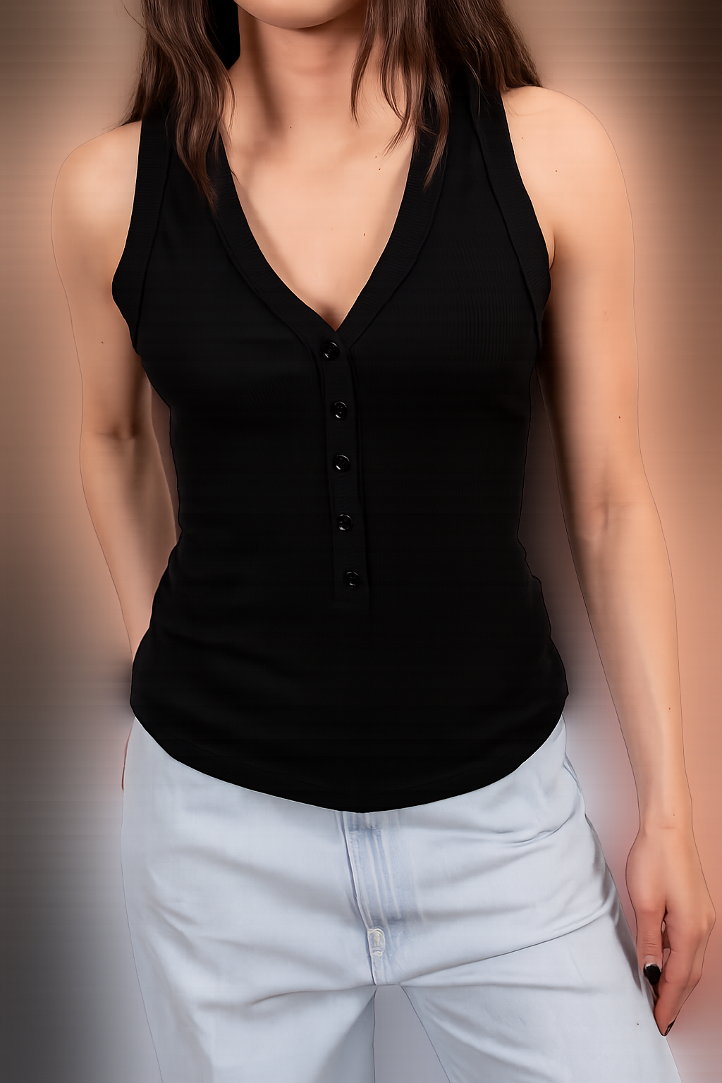 top a coste con bottoncini UAB0320 NERO VICOLO 