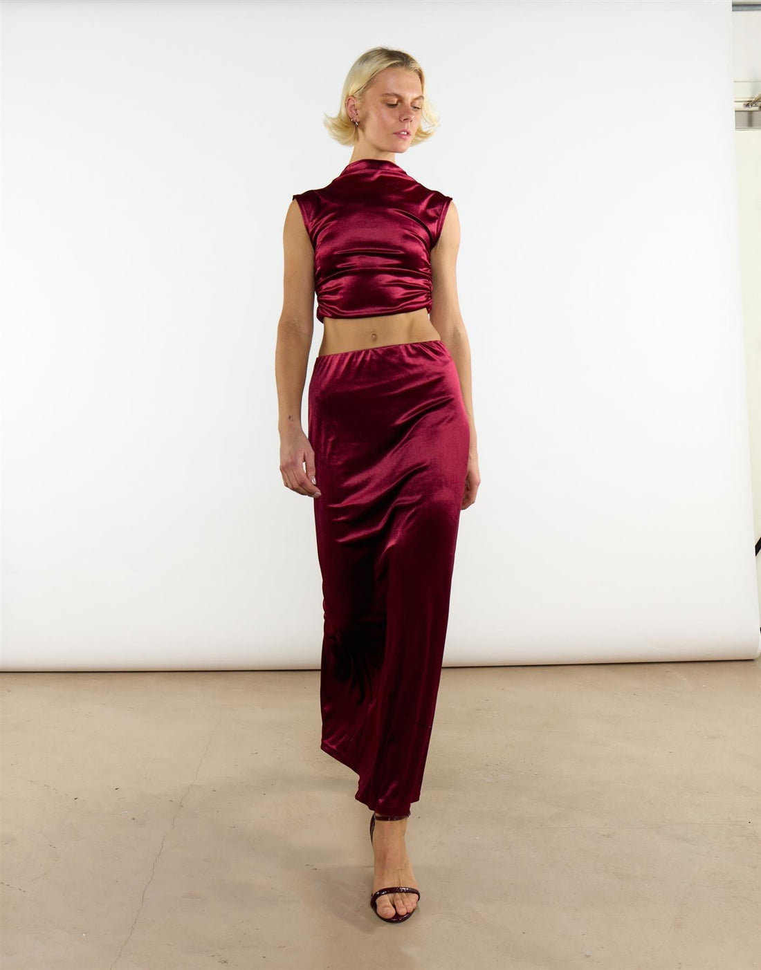 gonna lunga in velluto KA7384 BURGU GLAMOROUS 