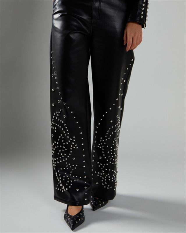 pantalone in ecopelle con borchie AN5362 BLACK GLAMOROUS 