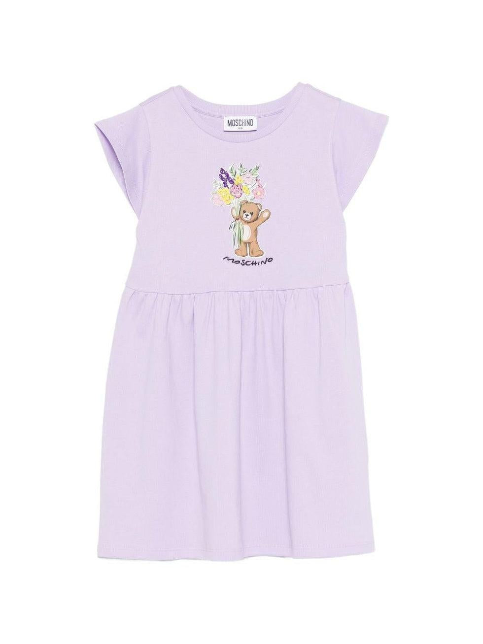 abito con ricamo fiori HDV0HQ LFA06 51683 MOSCHINO KIDS 