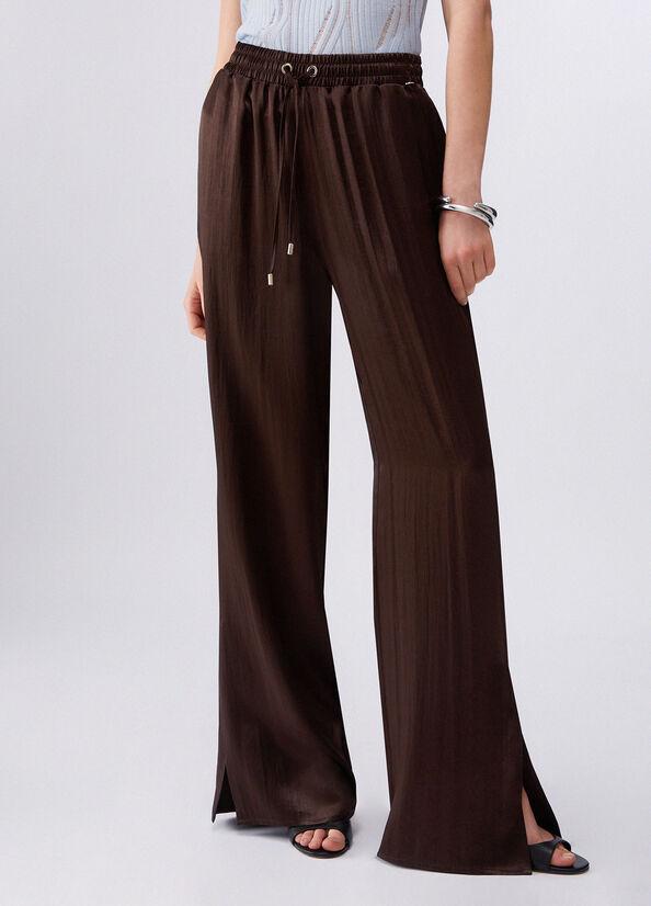 pantalone in raso con spacchetti CA6147T450A P9576 LIU JO BLACK 