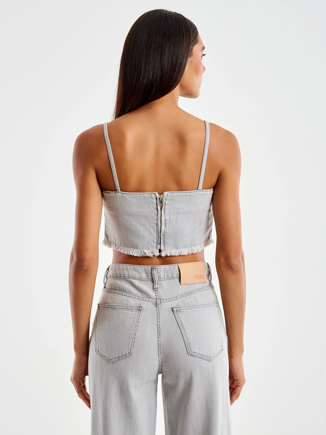 top in denim sfrangiato DD5010 GRIGIO VICOLO 