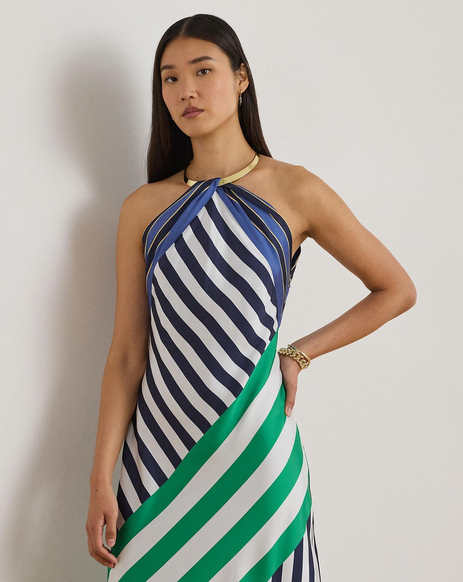 abito con scollo a V a righe 253-P08328 001 LAUREN RALPH LAUREN 