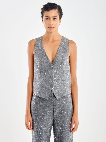 gilet con perle e pailettes TF0106 ARGENTO VICOLO 