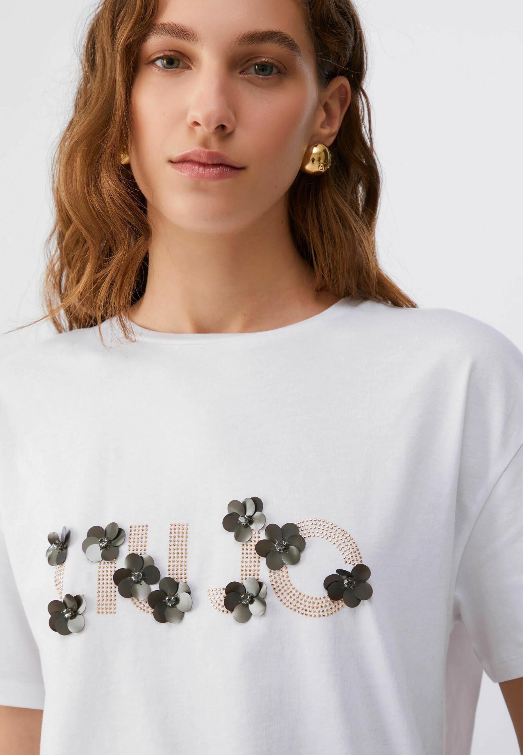 t-shirt con applicazione gioiello WA6238JS923 P9560 LIU JO WHITE 