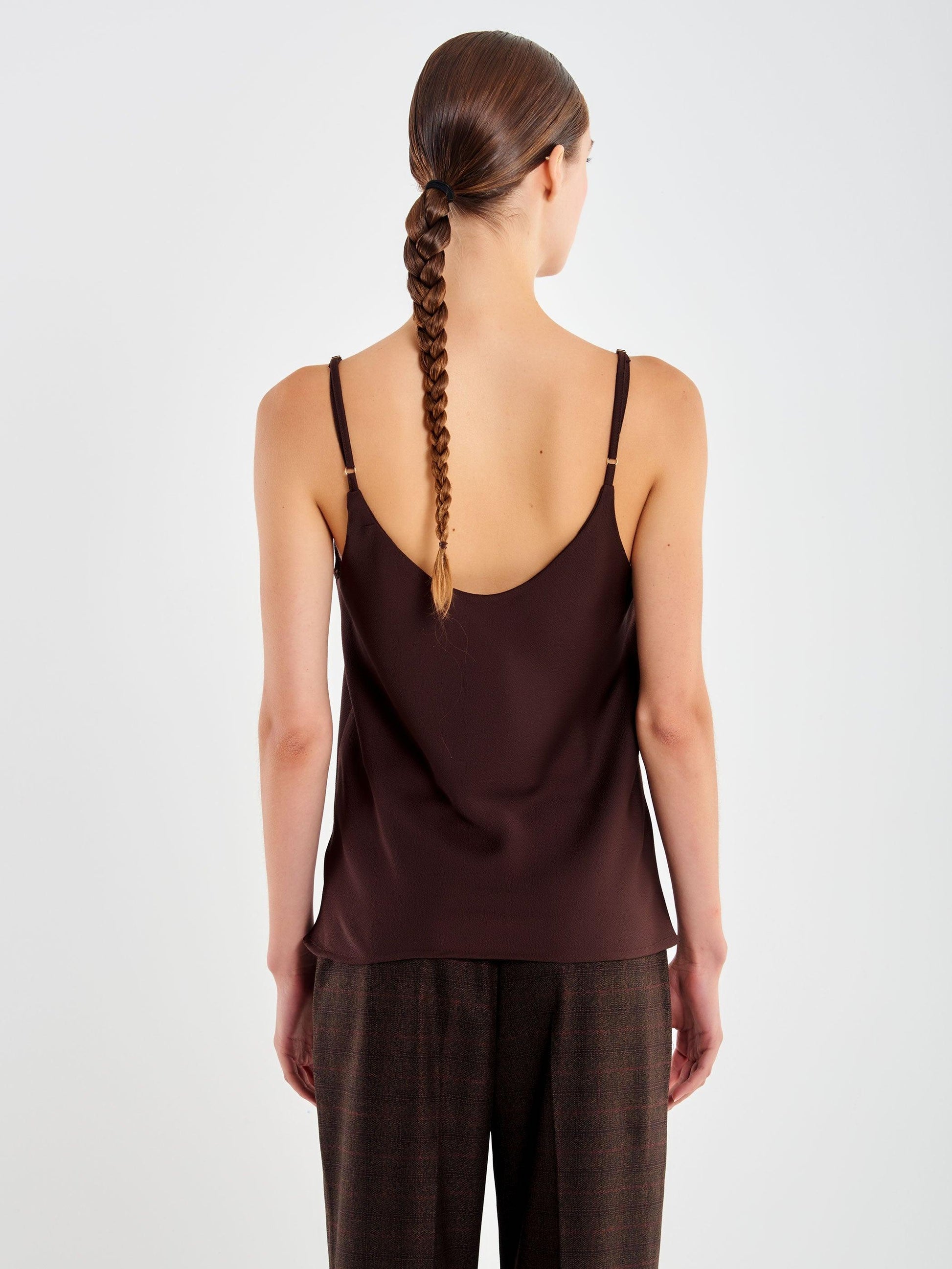 top con scollo a V TF0480 MARRONE VICOLO 